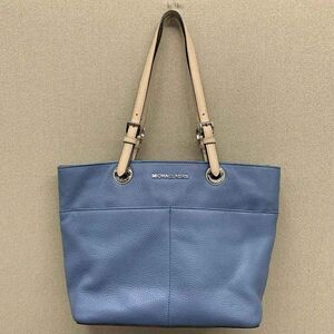 Michael Kors MK Designer Light Blue Leather Tote Hand Bag Purse Handbag
